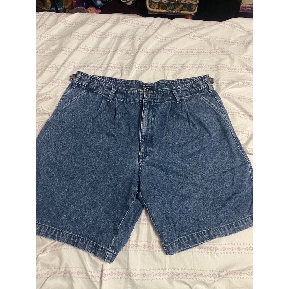 Men's Dockers Washed Khaki Relaxed Fit Pleated Blue Jean Shorts Size 36